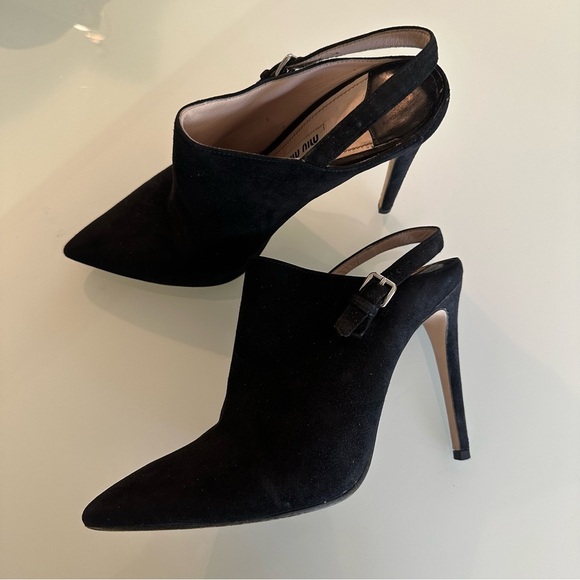 Miu Miu Black Slingback Ankle Bootie Mules Pointed Toe Size 36.5 - Picture 2 of 11